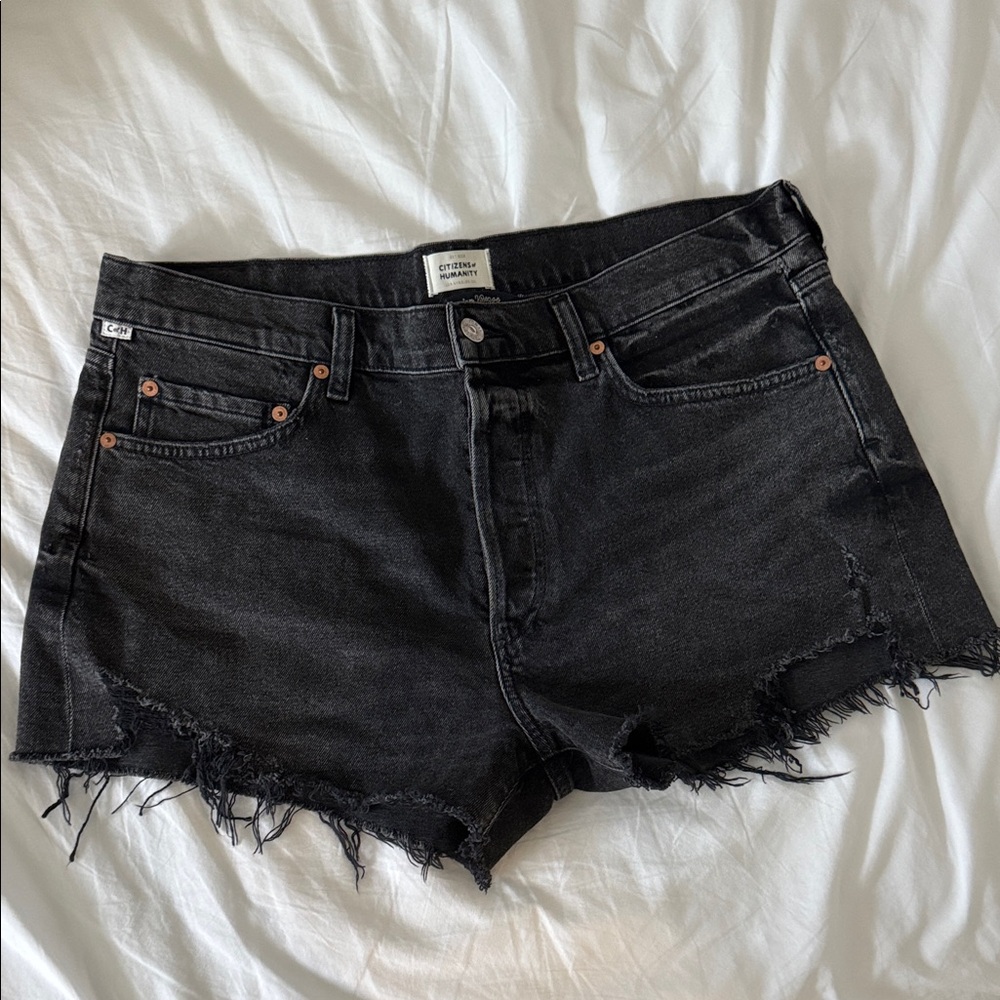 Citizens of Humanity Black Frayed Hem Jean Shorts